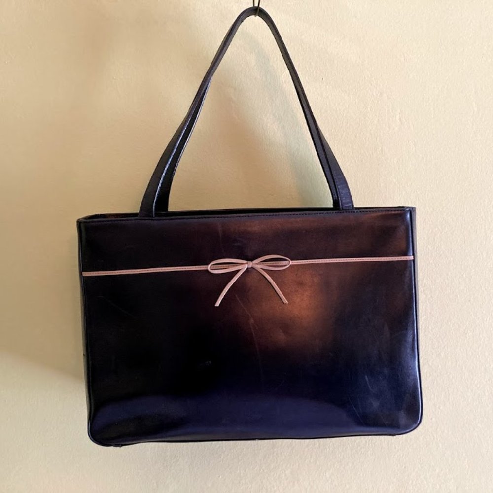 Cute Black Leather Handbag w/ Bow - Ann Taylor